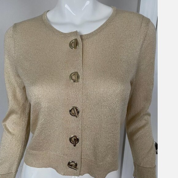 Calvin Klein Sweaters - Calvin Klein~Cardigan Sweater Gold Metallic Knitted Toggle Button Size L NWT